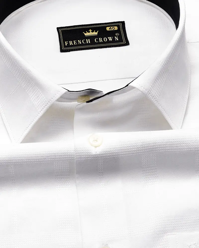 Bright White Dobby Textured Premium Giza Cotton Shirt 1