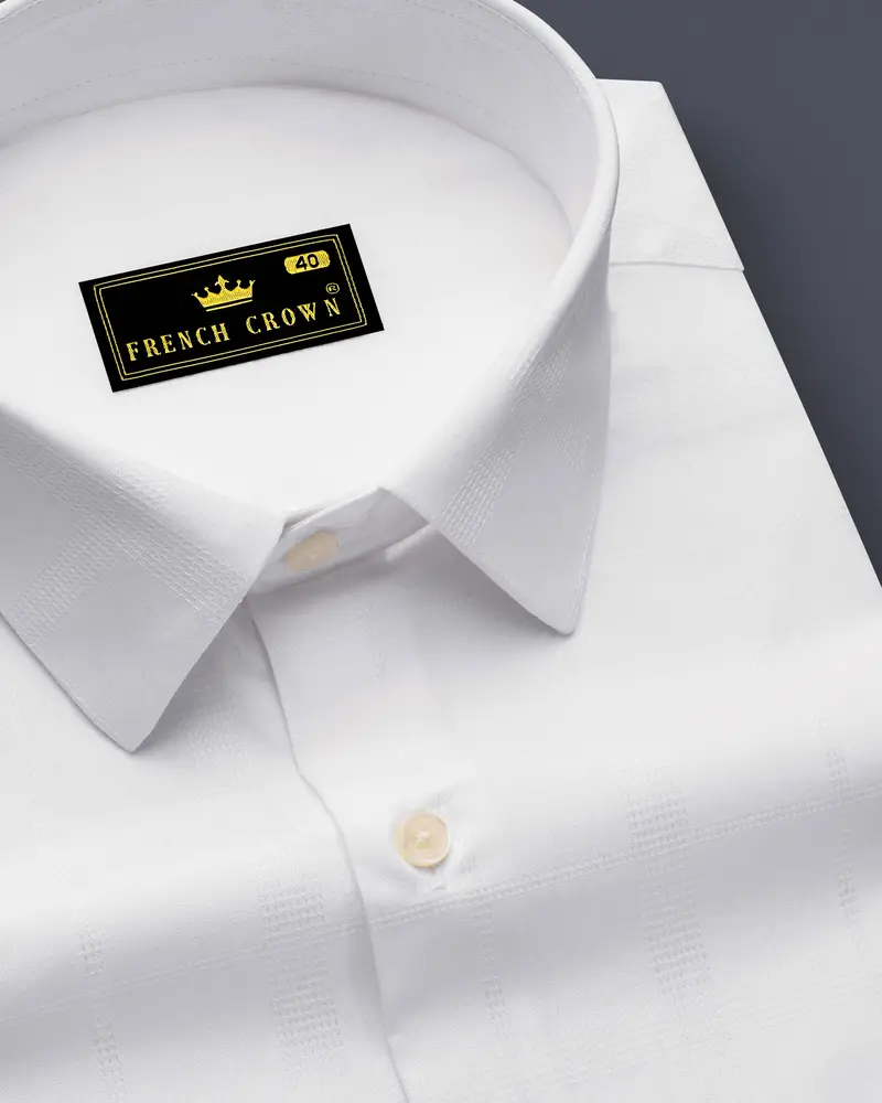 Bright White Dobby Textured Premium Giza Cotton Shirt 1