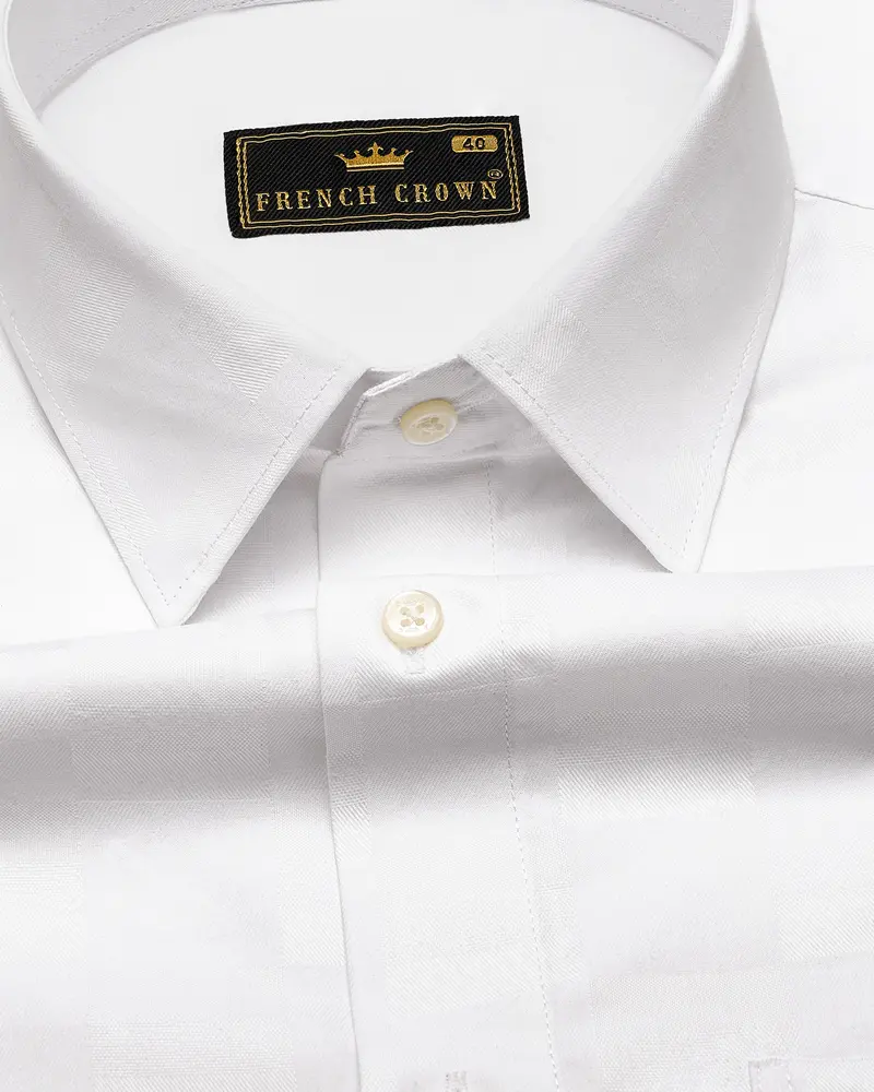 Bright White Dobby Textured Premium Giza Cotton Shirt 1