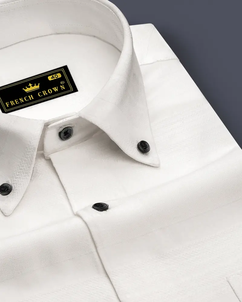 Bright White Dobby Textured Premium Giza Cotton Shirt 1