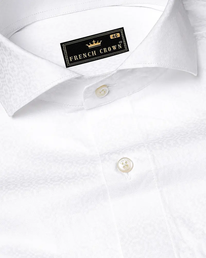 Bright White Dobby Textured Premium Giza Cotton Shirt 1
