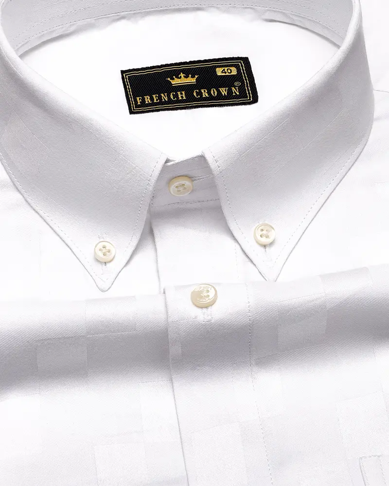 Bright White Dobby Textured Premium Giza Cotton Shirt 1