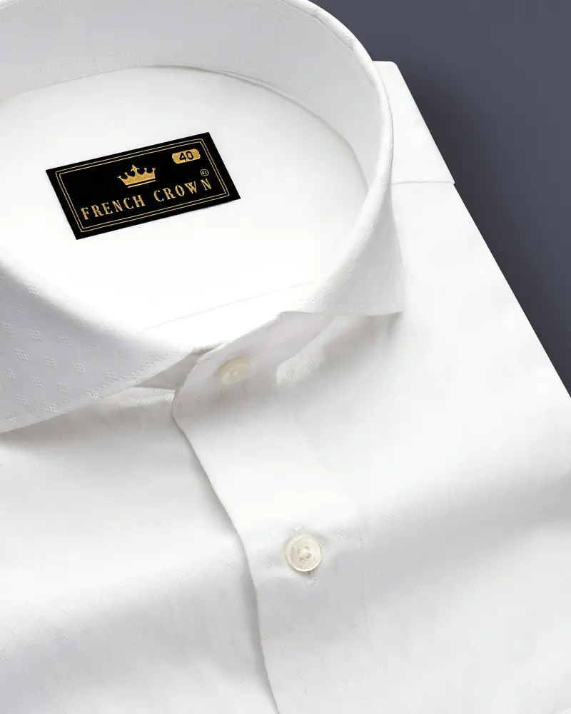 Bright White Dobby Textured Premium Giza Cotton Shirt 1