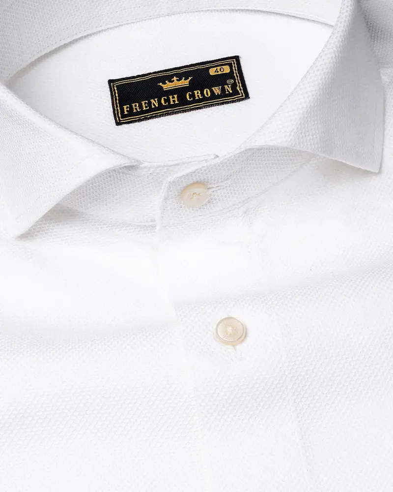 Bright White Dobby Textured Premium Giza Cotton Shirt 1