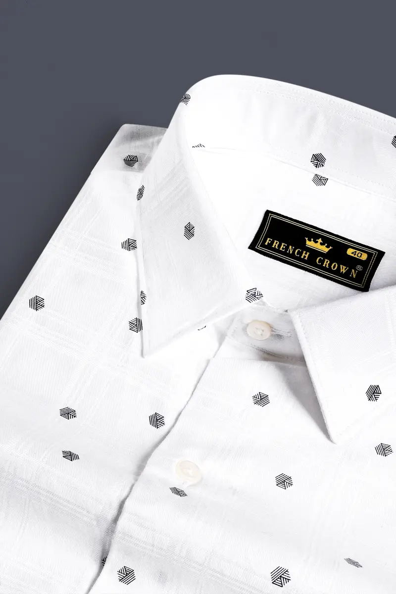 Bright White Dobby Textured Premium Giza Cotton Shirt 1