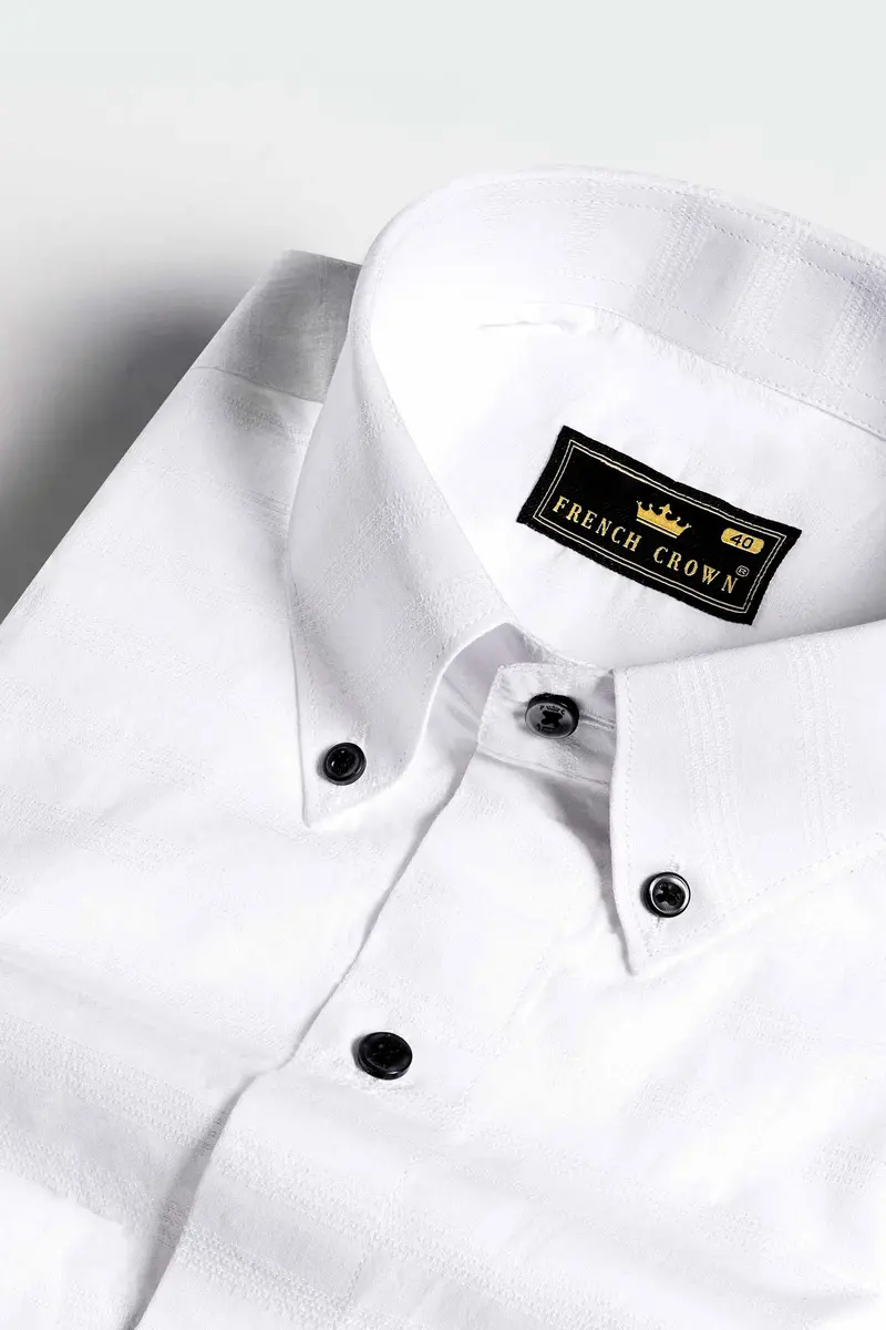 Bright White Dobby Textured Premium Giza Cotton Shirt 1