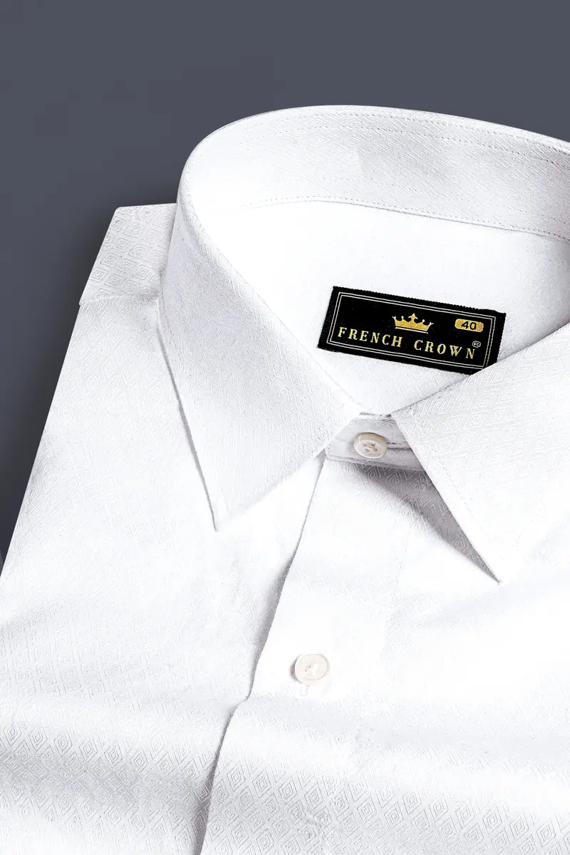 Bright White Dobby Textured Premium Giza Cotton Shirt 1