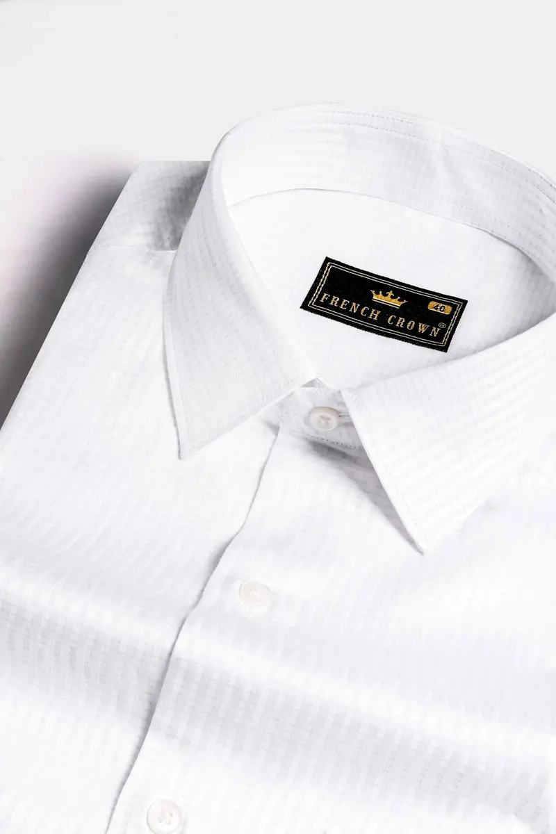 Bright White Dobby Textured Premium Giza Cotton Shirt 1