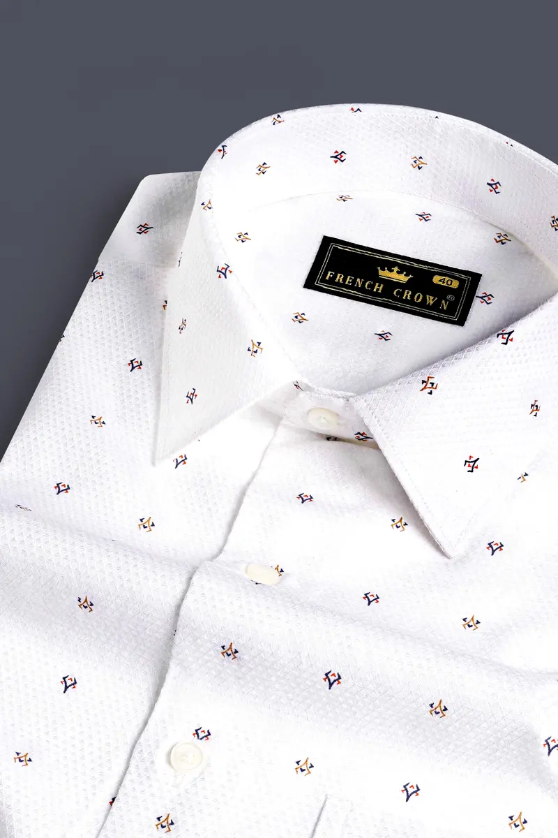 Bright White Dobby Textured Premium Giza Cotton Shirt 1