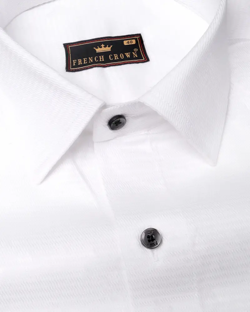 Bright White Dobby Textured Premium Giza Cotton Shirt 1