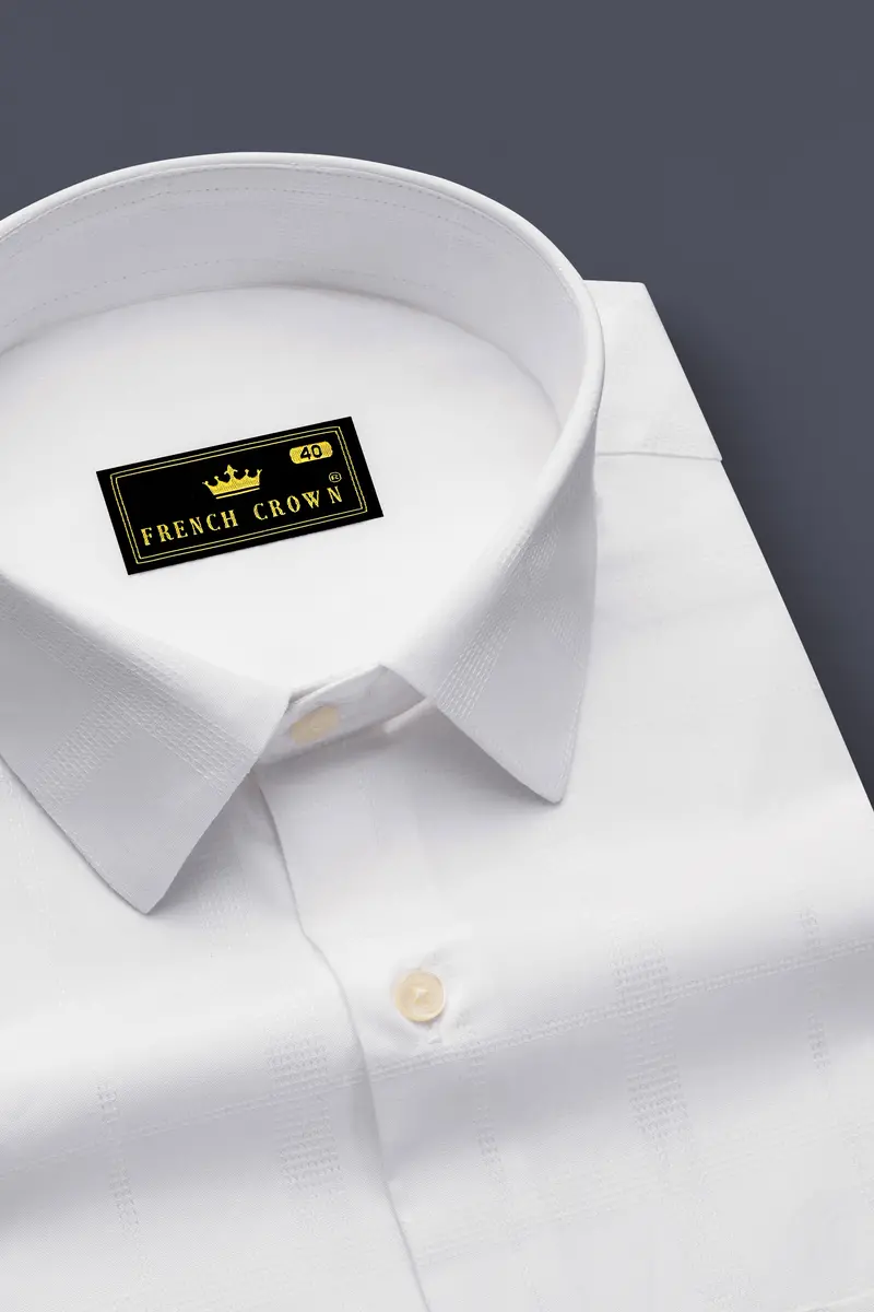Bright White Dobby Textured Premium Giza Cotton Shirt 2