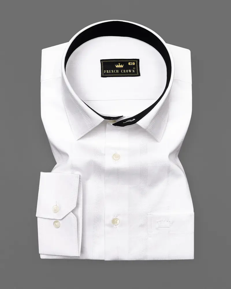 Bright White Dobby Textured Premium Giza Cotton Shirt 3