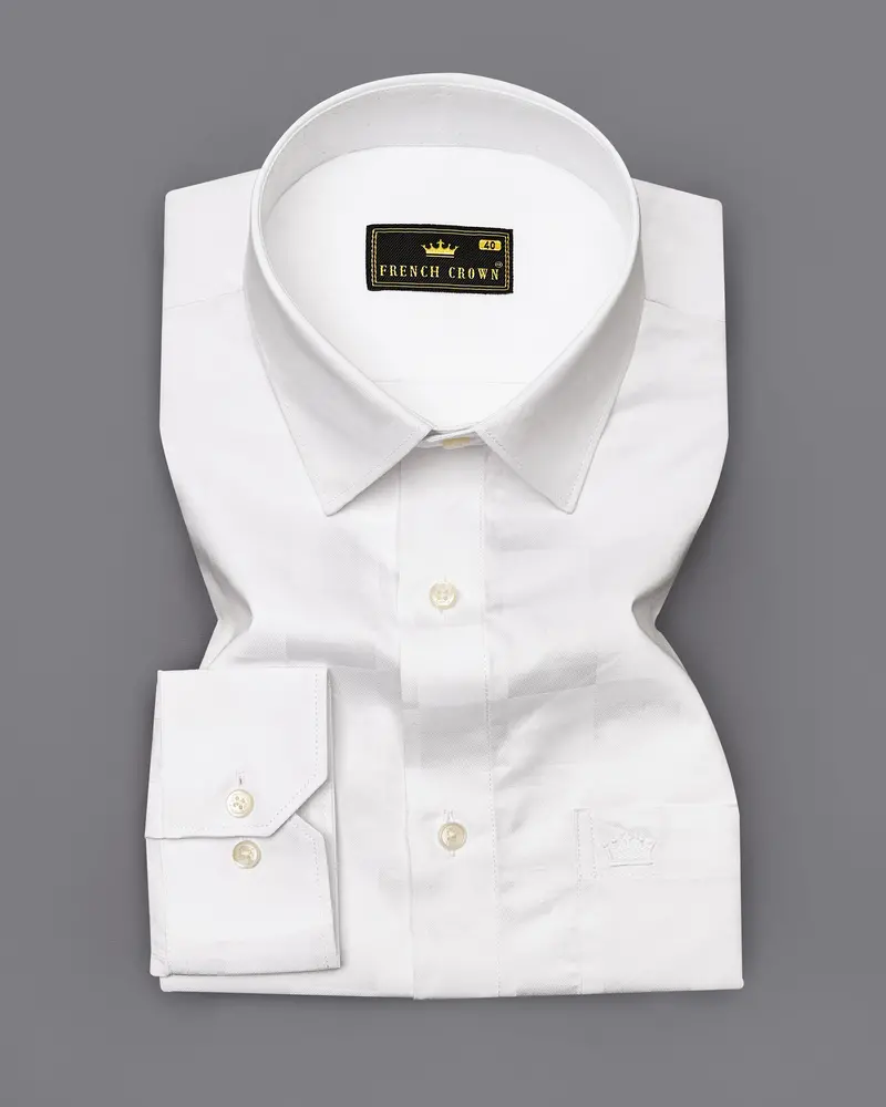 Bright White Dobby Textured Premium Giza Cotton Shirt 3
