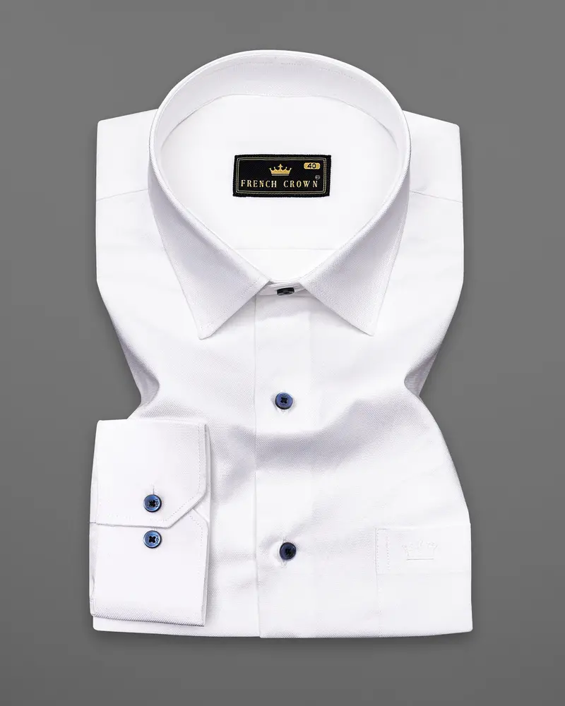 Bright White Dobby Textured Premium Giza Cotton Shirt 3