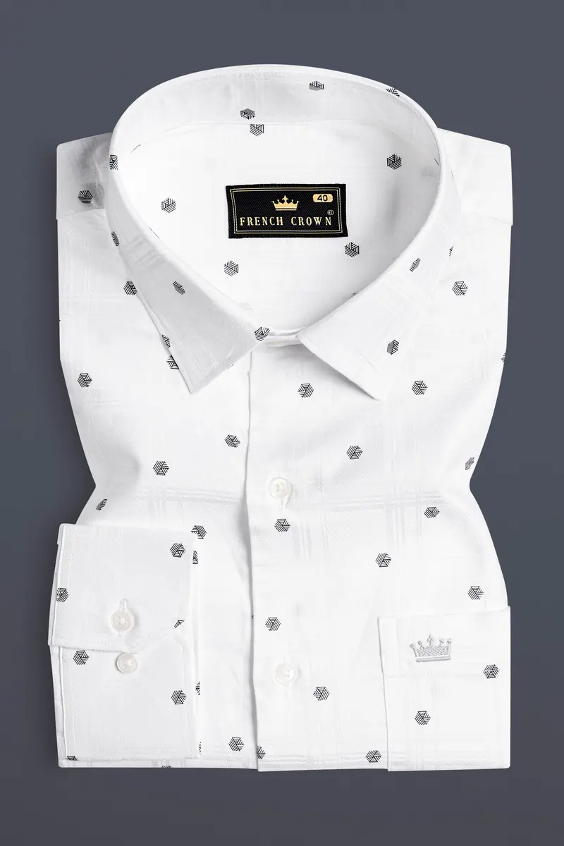 Bright White Dobby Textured Premium Giza Cotton Shirt 3