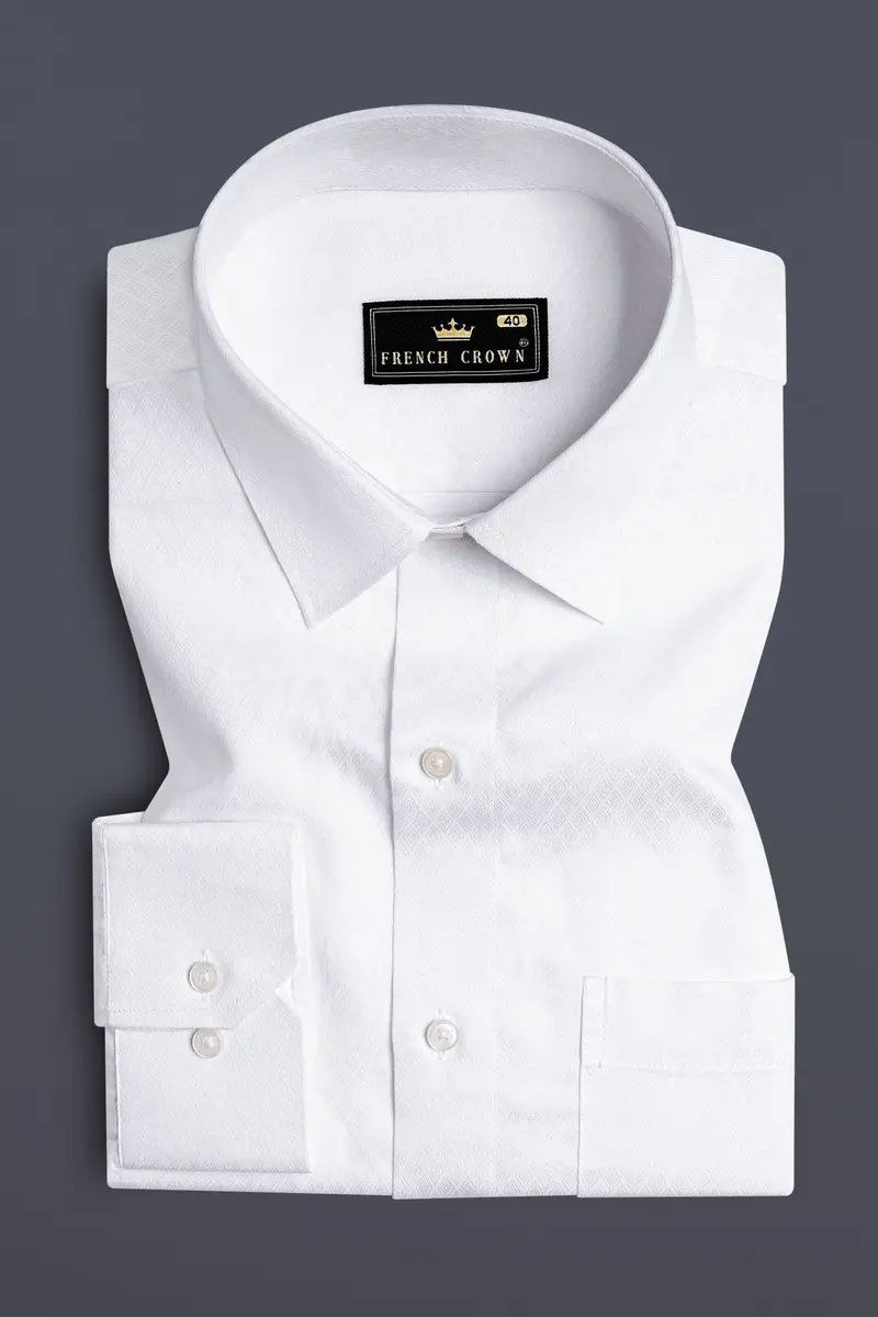 Bright White Dobby Textured Premium Giza Cotton Shirt 3