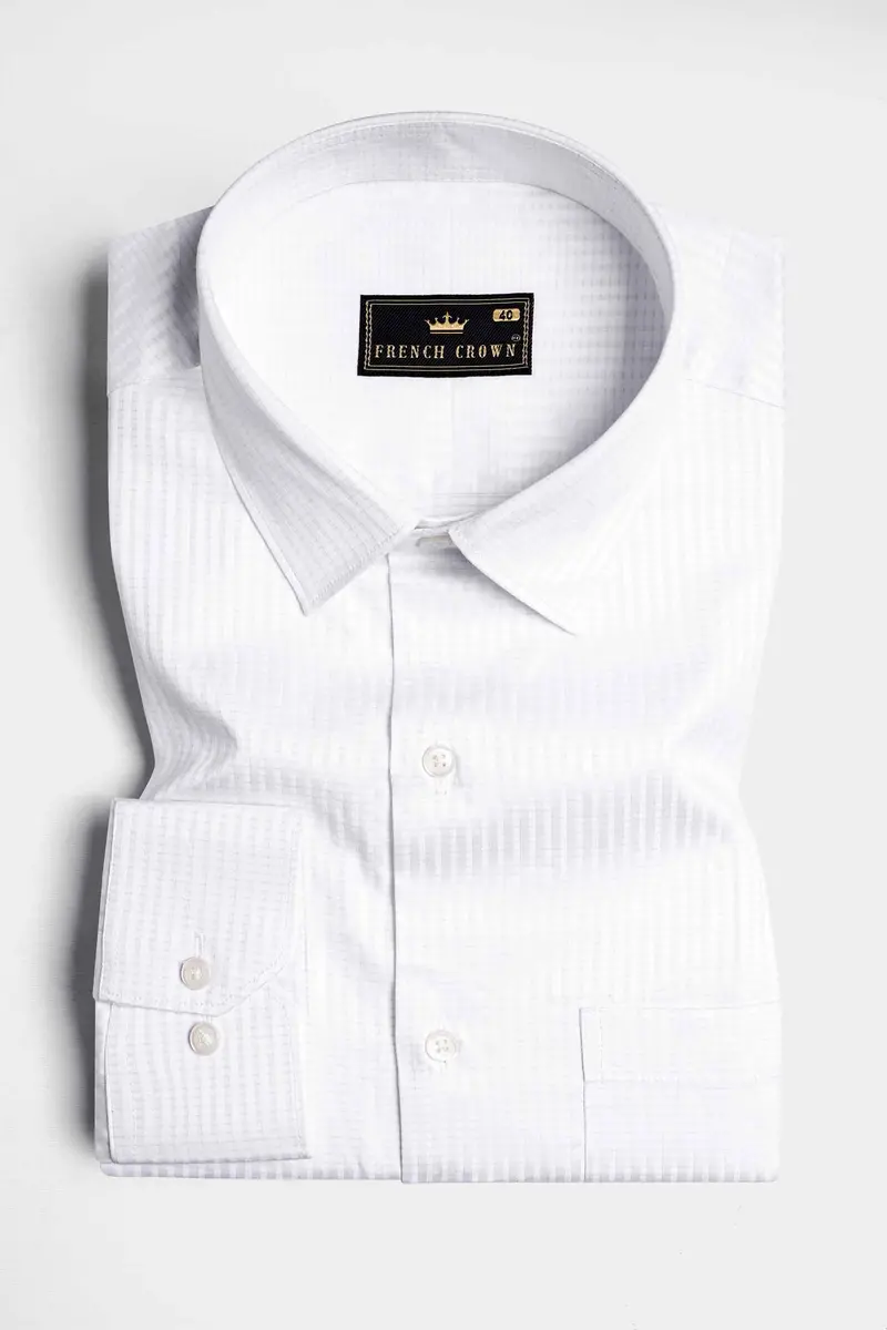 Bright White Dobby Textured Premium Giza Cotton Shirt 3