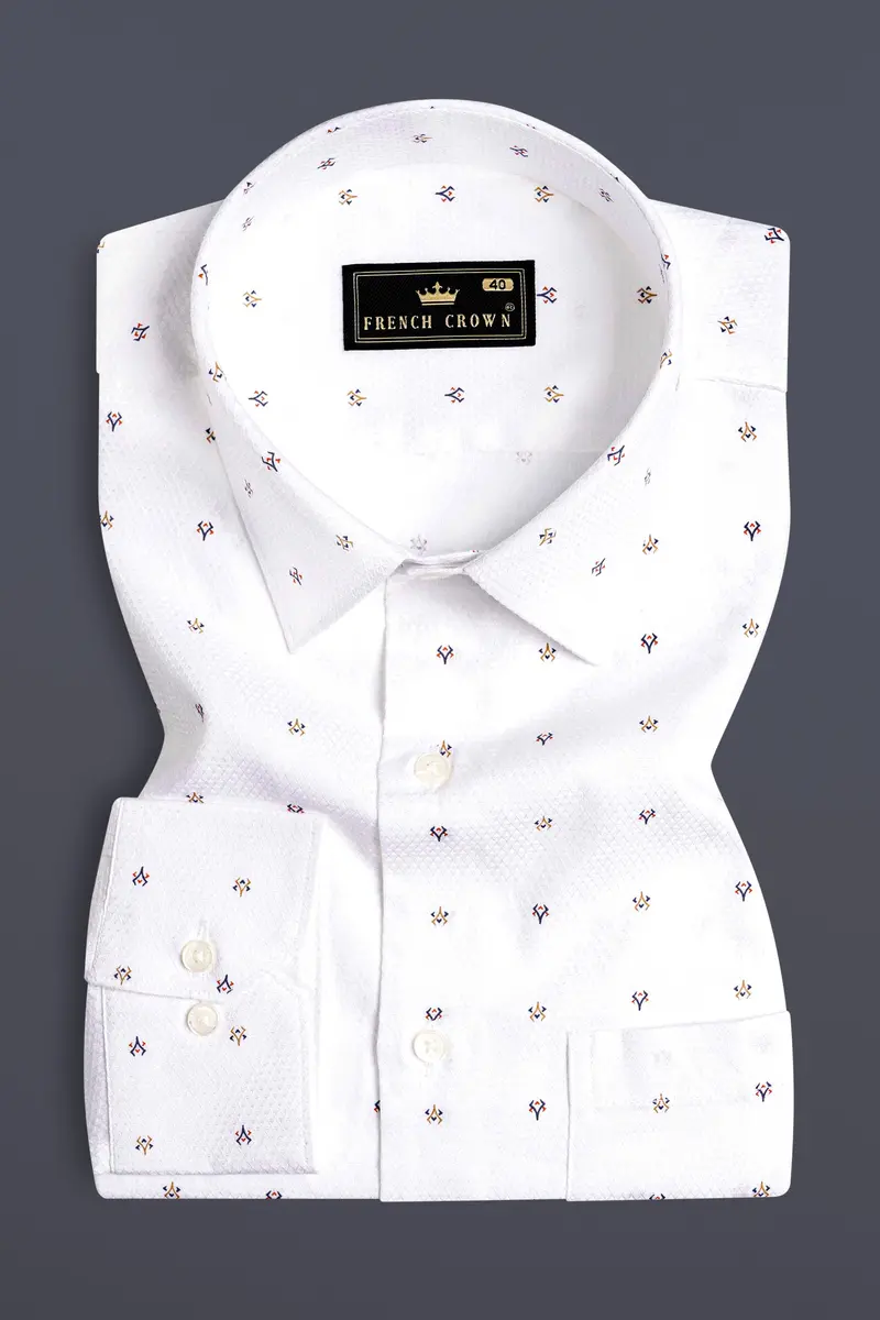 Bright White Dobby Textured Premium Giza Cotton Shirt 3