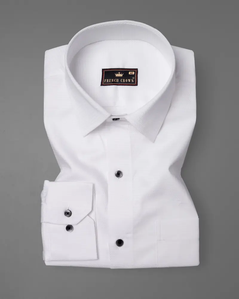 Bright White Dobby Textured Premium Giza Cotton Shirt 3