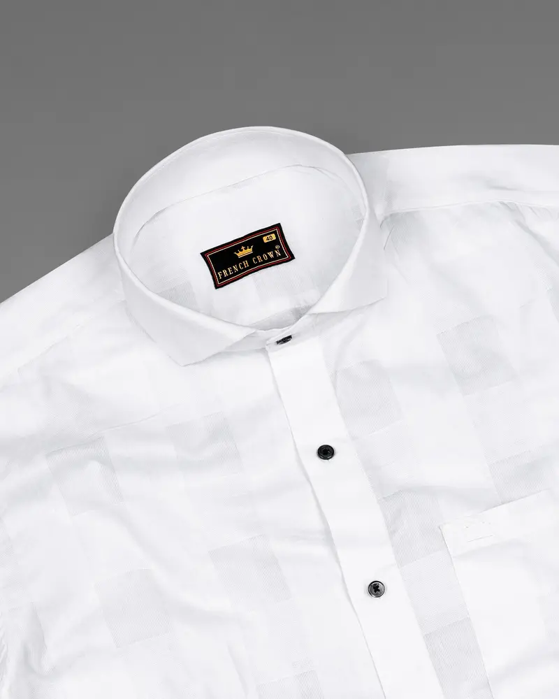 Bright White Dobby Textured Premium Giza Cotton Shirt 4
