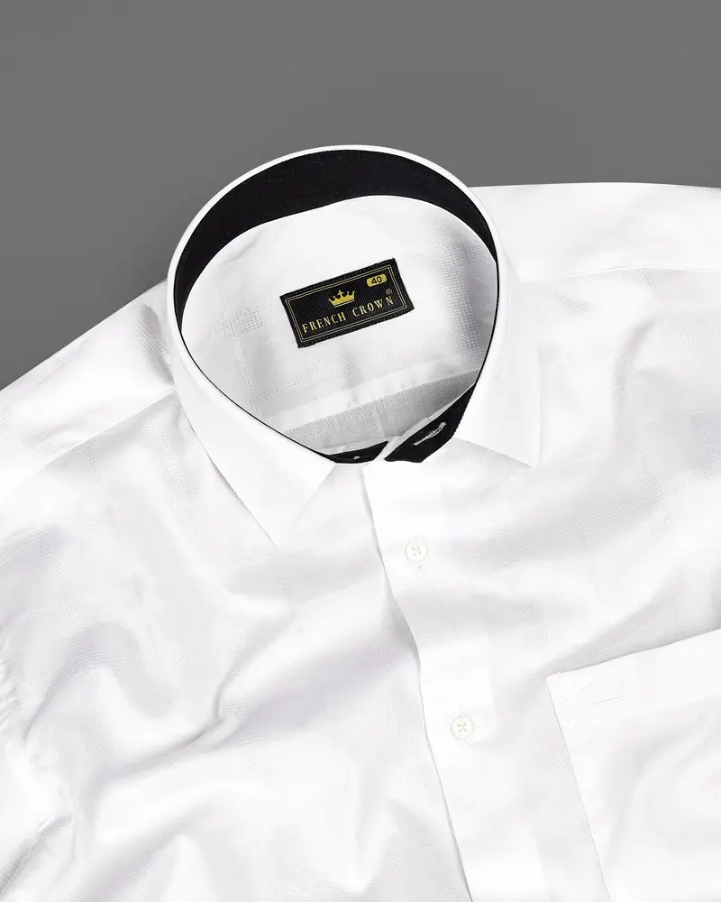 Bright White Dobby Textured Premium Giza Cotton Shirt 4