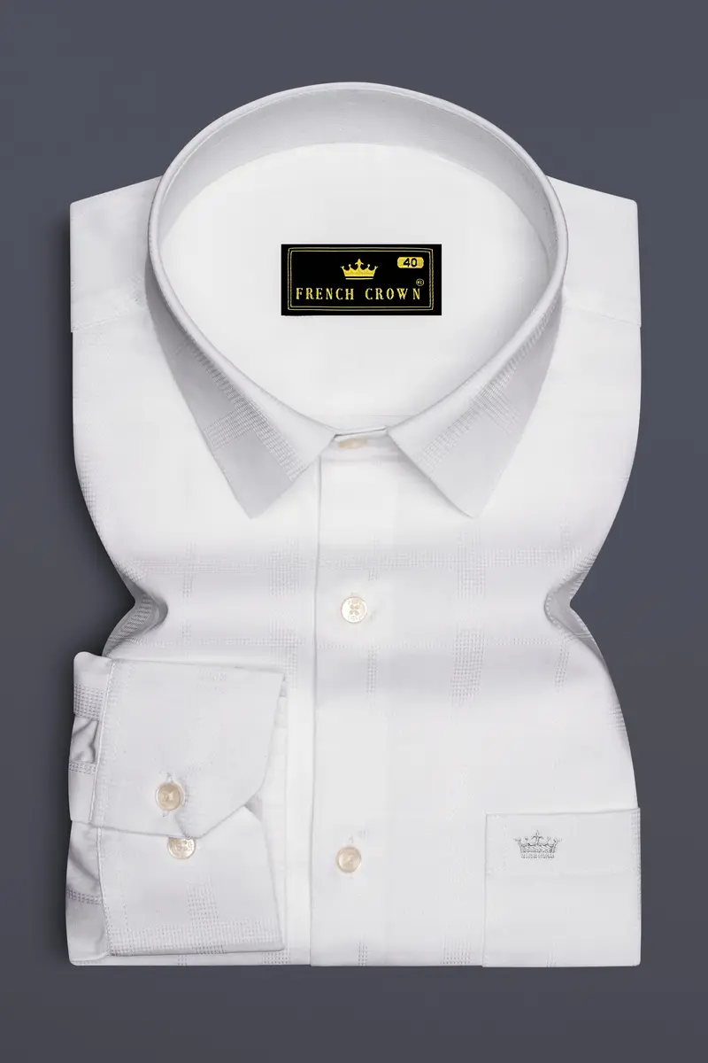 Bright White Dobby Textured Premium Giza Cotton Shirt 4