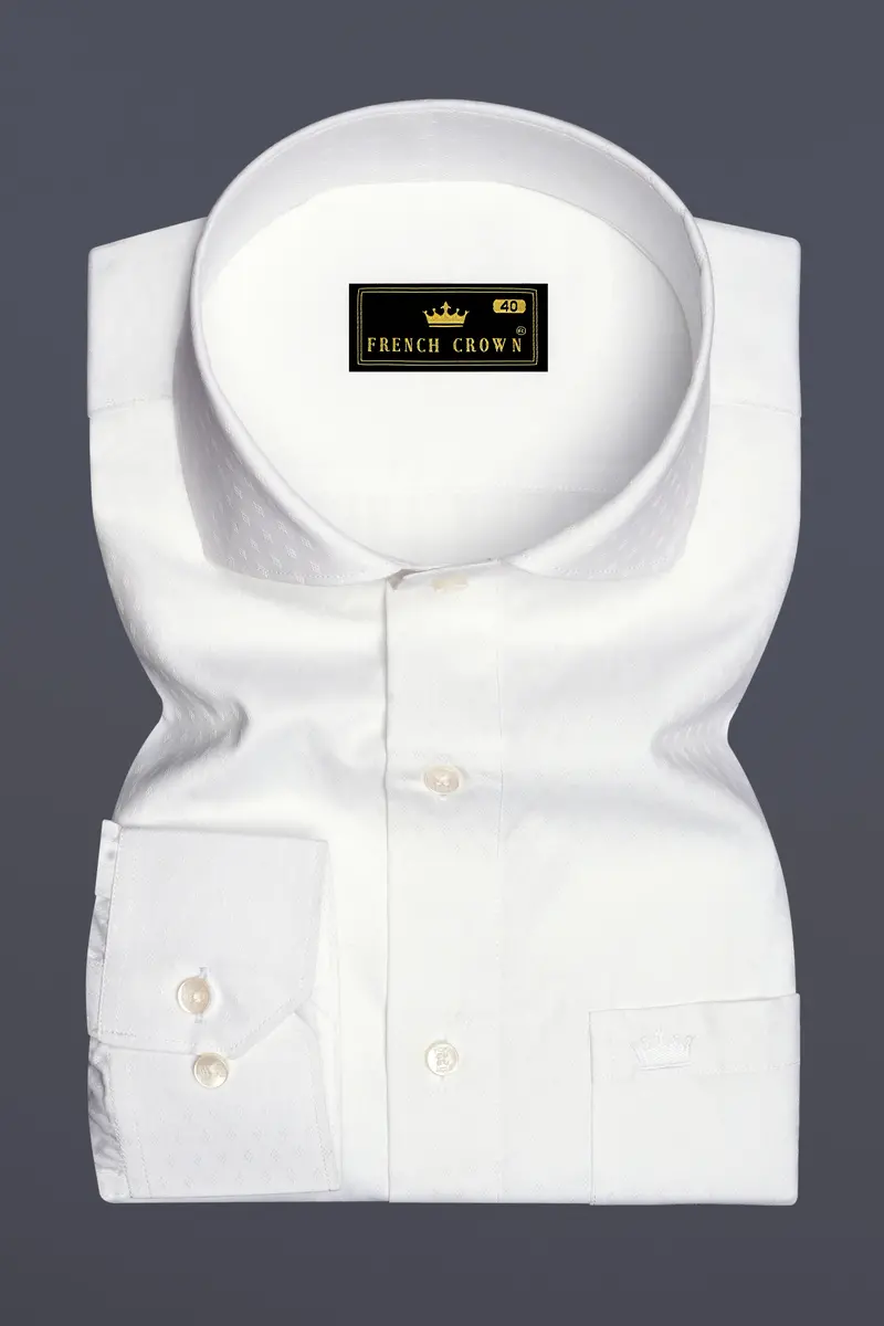 Bright White Dobby Textured Premium Giza Cotton Shirt 4