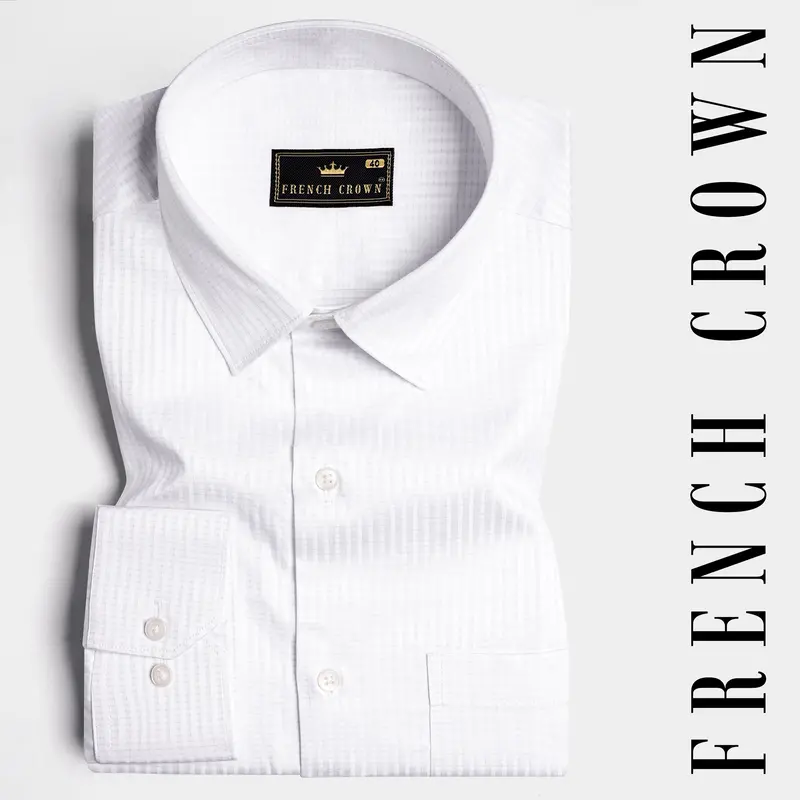 Bright White Dobby Textured Premium Giza Cotton Shirt 4