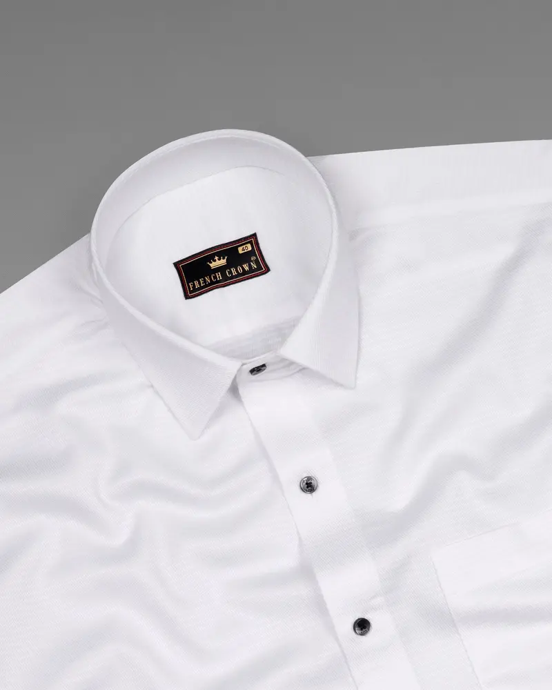 Bright White Dobby Textured Premium Giza Cotton Shirt 4