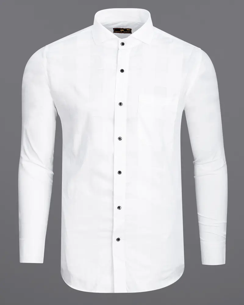 Bright White Dobby Textured Premium Giza Cotton Shirt 5