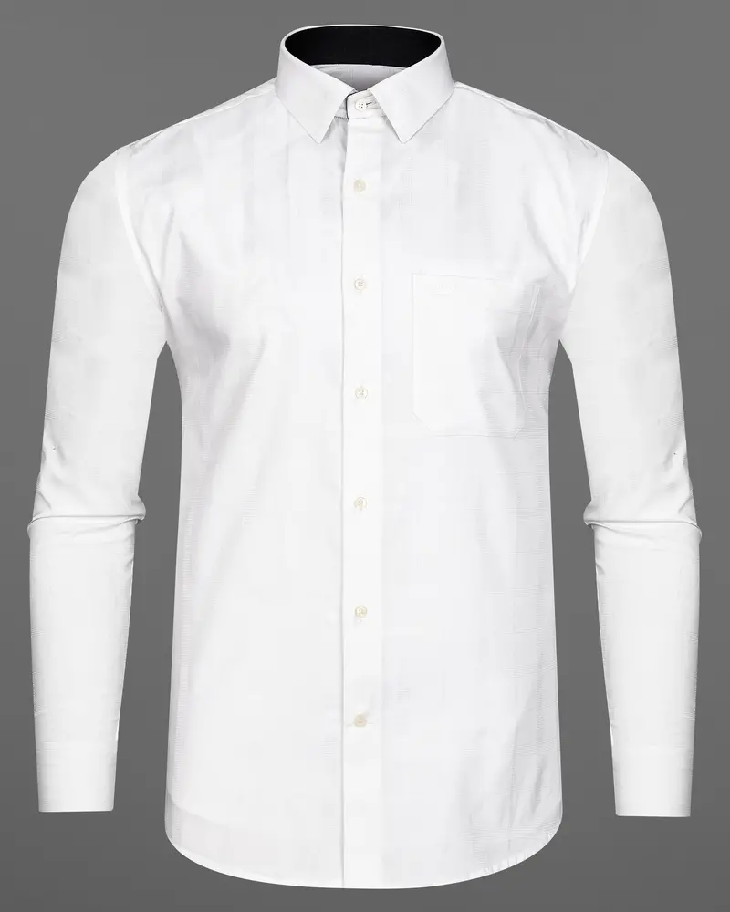 Bright White Dobby Textured Premium Giza Cotton Shirt 5