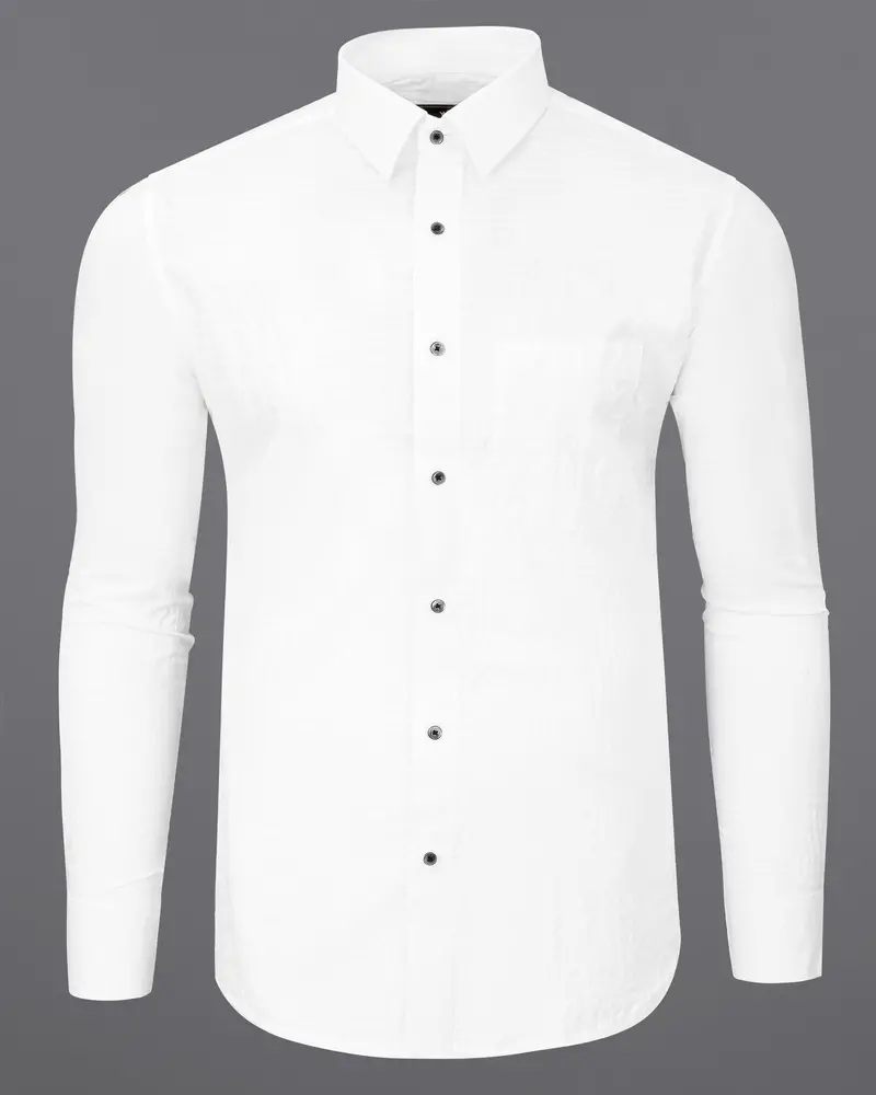 Bright White Dobby Textured Premium Giza Cotton Shirt 5