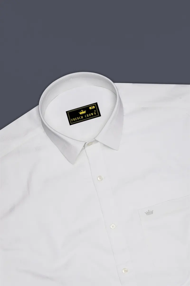 Bright White Dobby Textured Premium Giza Cotton Shirt 5