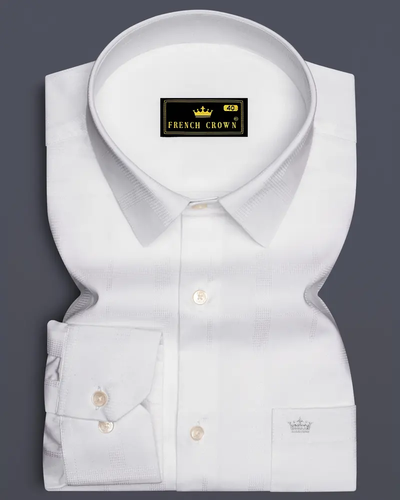Bright White Dobby Textured Premium Giza Cotton Shirt 6