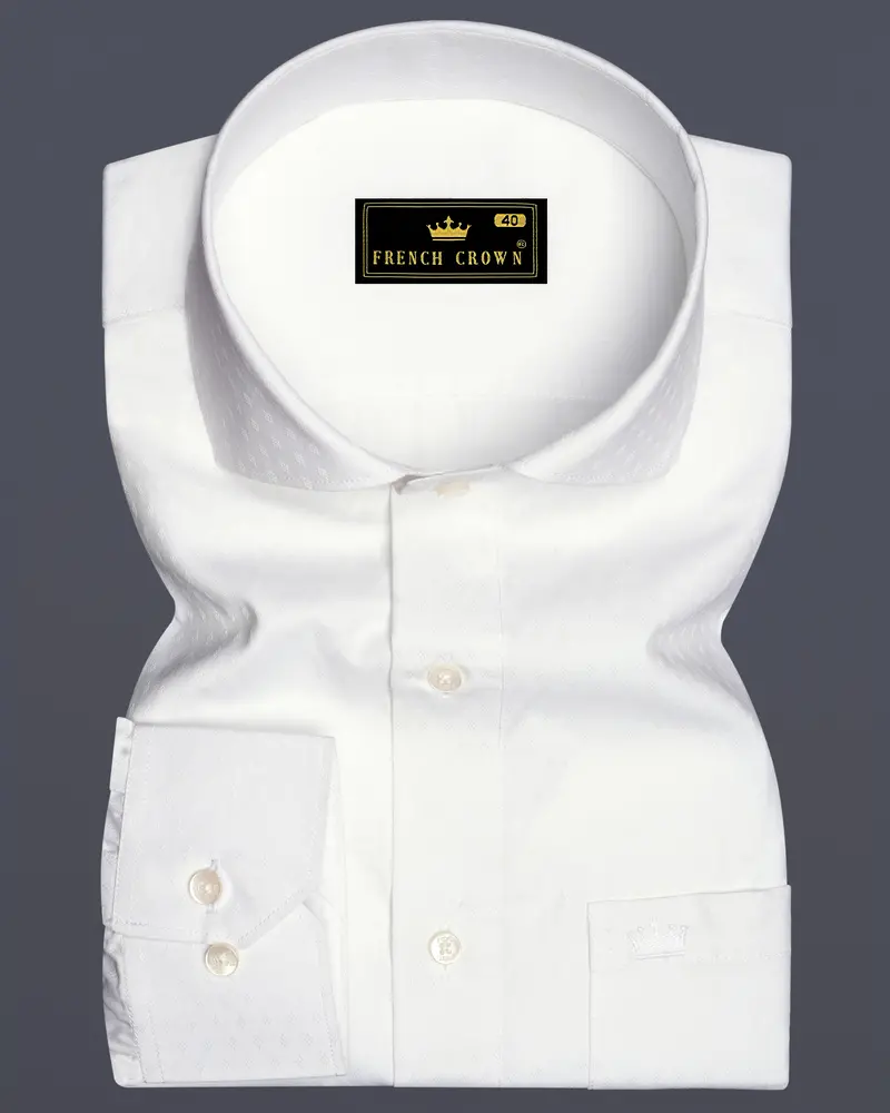 Bright White Dobby Textured Premium Giza Cotton Shirt 6