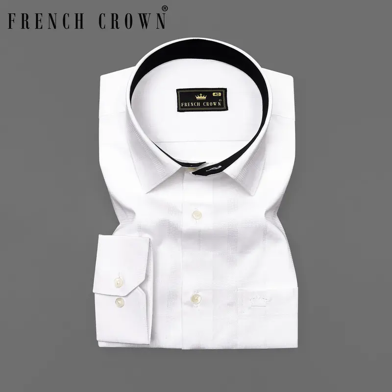 Bright White Dobby Textured Premium Giza Cotton Shirt 7