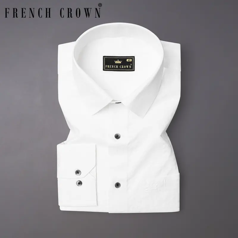 Bright White Dobby Textured Premium Giza Cotton Shirt 7