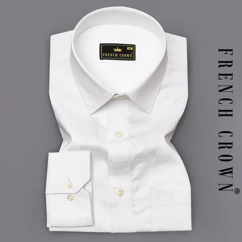 Bright White Dobby Textured Premium Giza Cotton Shirt 7