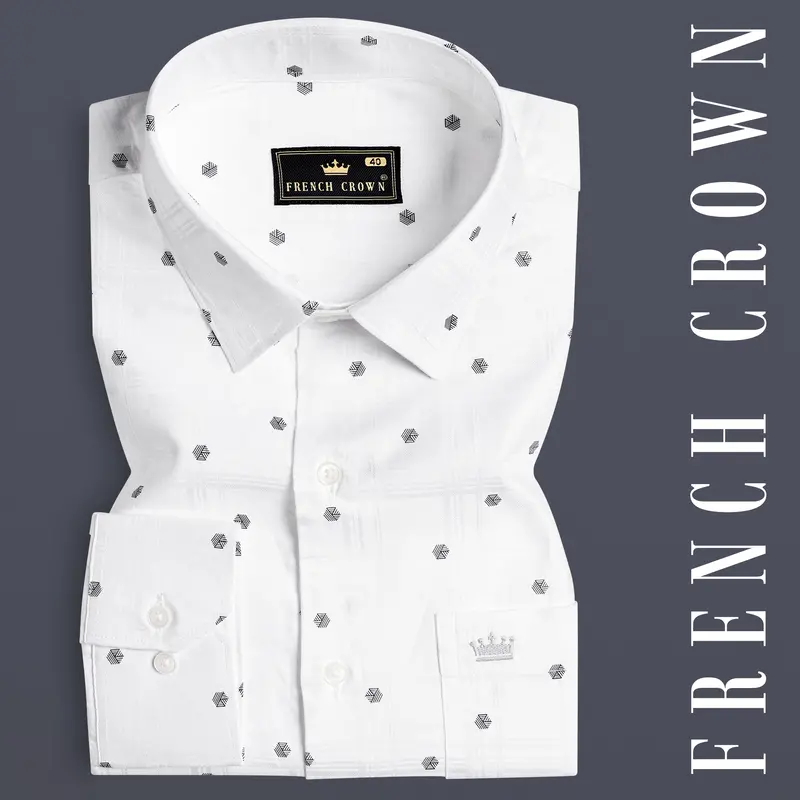 Bright White Dobby Textured Premium Giza Cotton Shirt 7