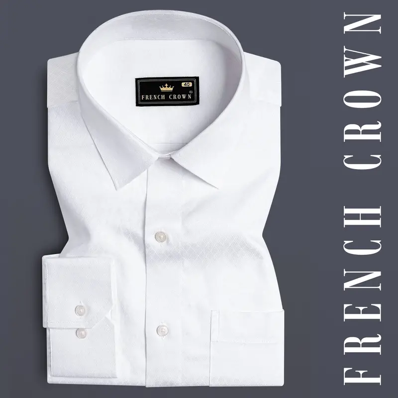 Bright White Dobby Textured Premium Giza Cotton Shirt 7