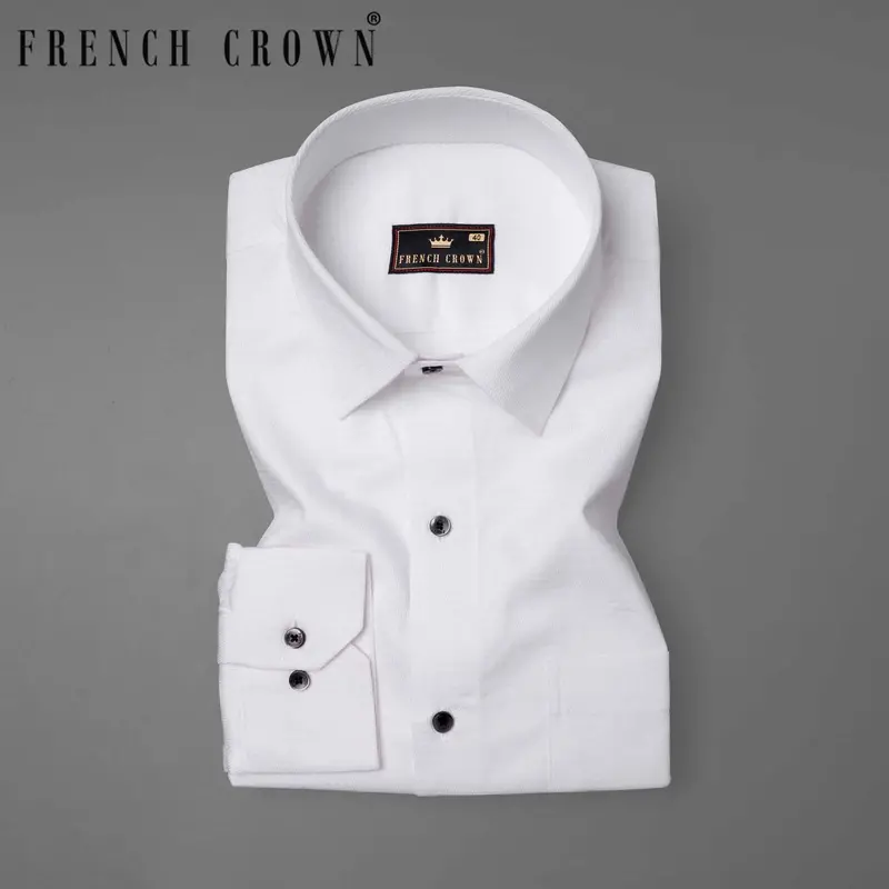 Bright White Dobby Textured Premium Giza Cotton Shirt 7