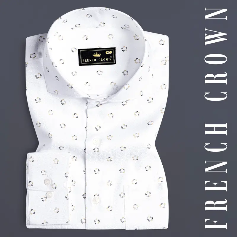 Bright White Dobby Textured Premium Giza Cotton Shirt 7