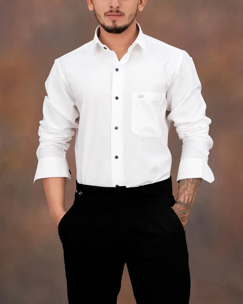Bright White Dobby Textured Premium Giza Cotton Shirt 8