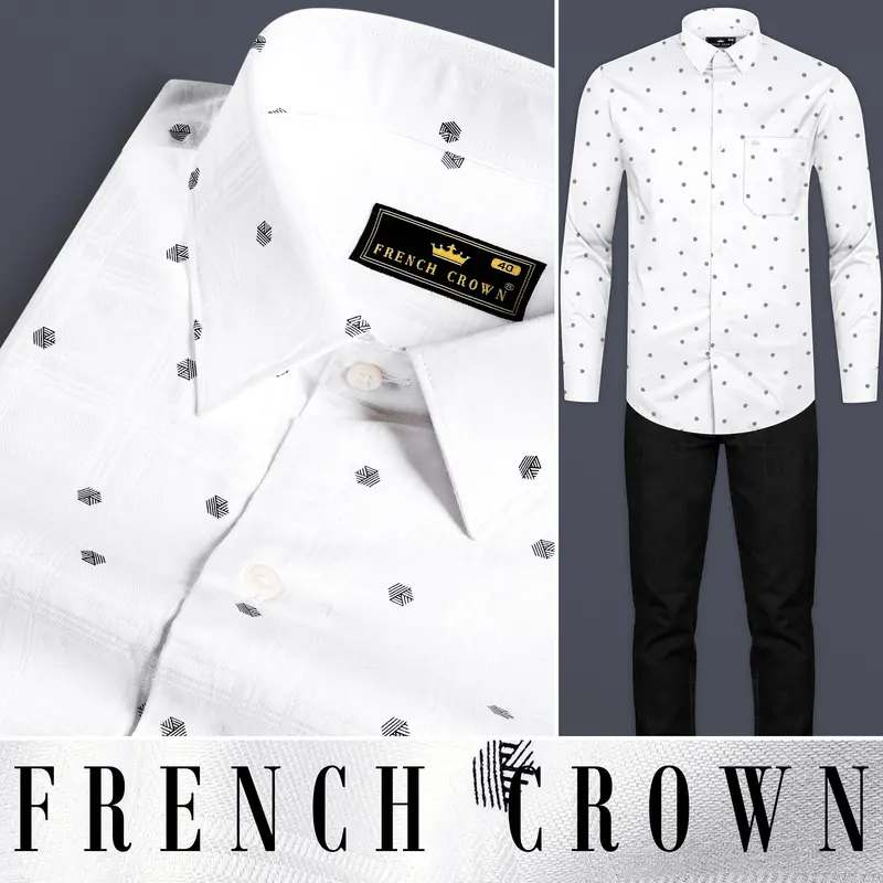 Bright White Dobby Textured Premium Giza Cotton Shirt 8
