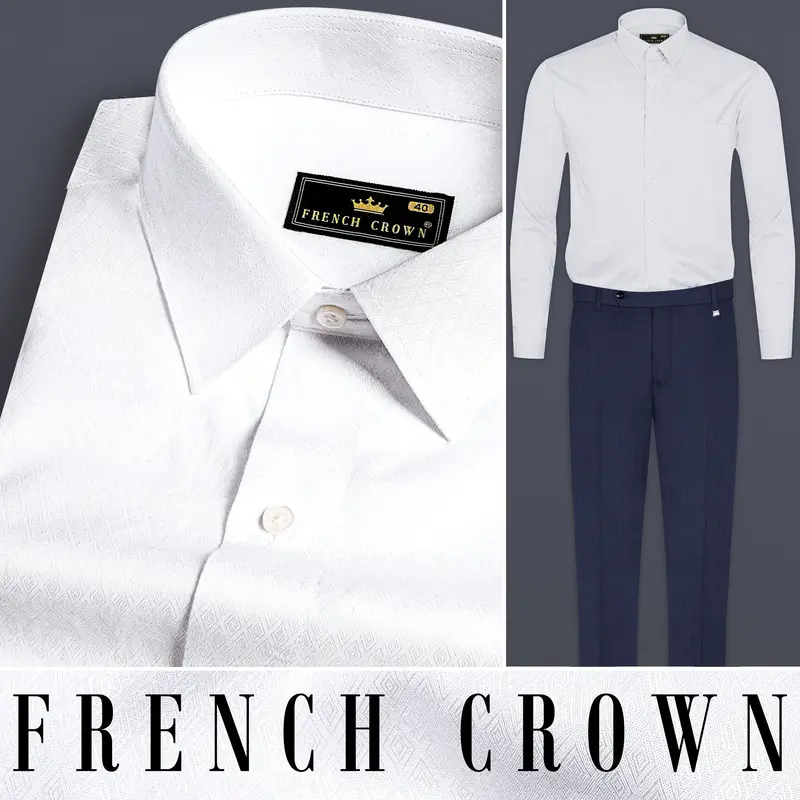 Bright White Dobby Textured Premium Giza Cotton Shirt 8