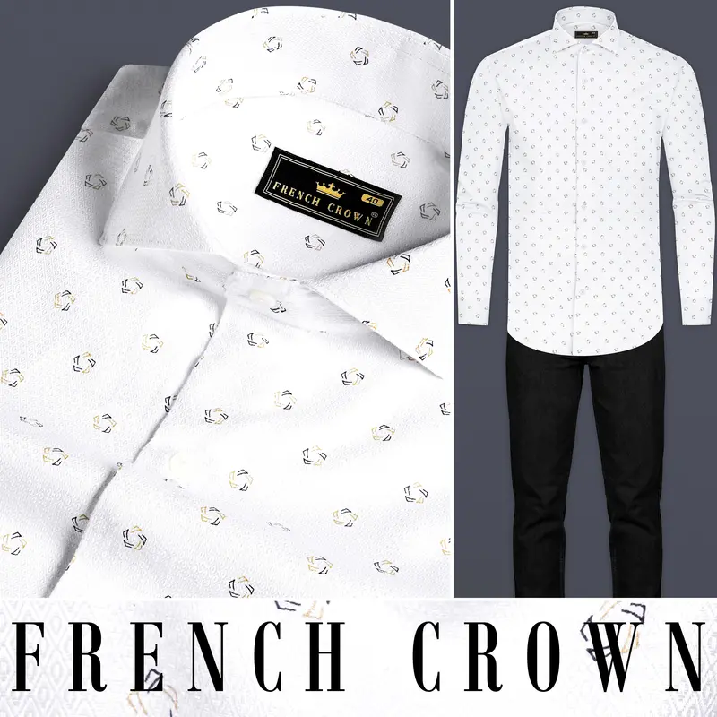 Bright White Dobby Textured Premium Giza Cotton Shirt 8