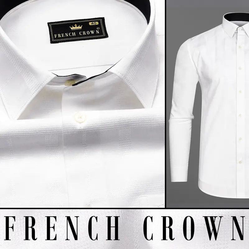Bright White Dobby Textured Premium Giza Cotton Shirt 9