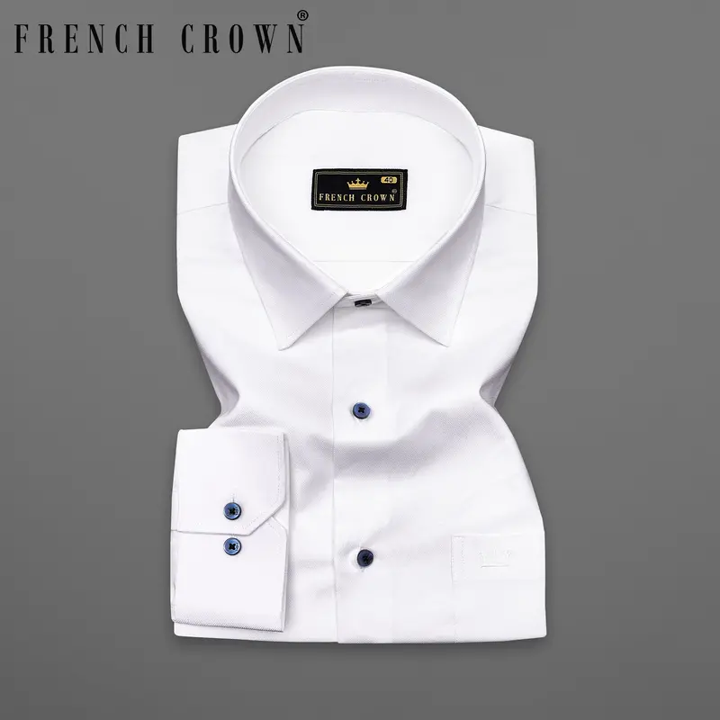 Bright White Dobby Textured Premium Giza Cotton Shirt 9