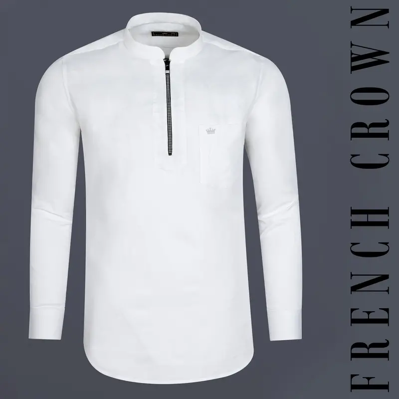 Bright White Dobby Textured Premium Giza Cotton Shirt With Zipper Closure 6