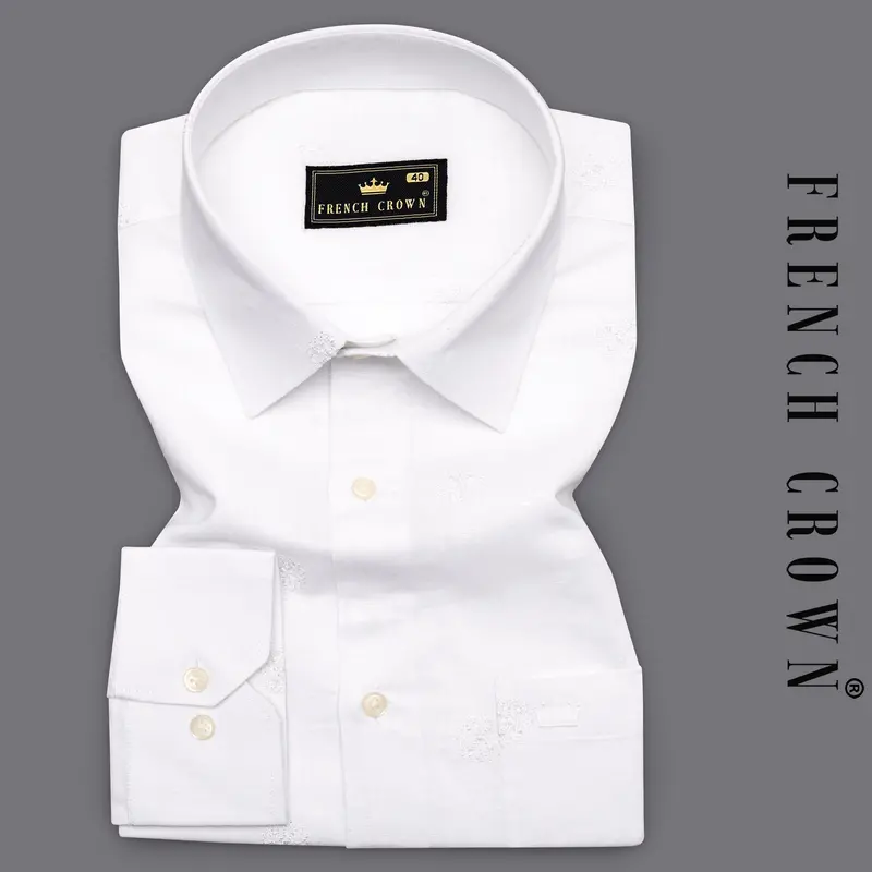 Bright White Embroidered Luxurious Linen Shirt 1